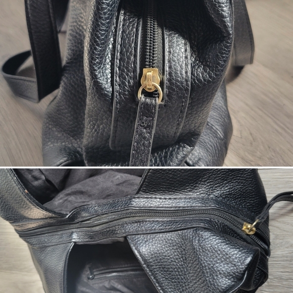 Black medium-size faux leather zippered tote shoulder bag, 20" (bag + straps) - Picture 8 of 15